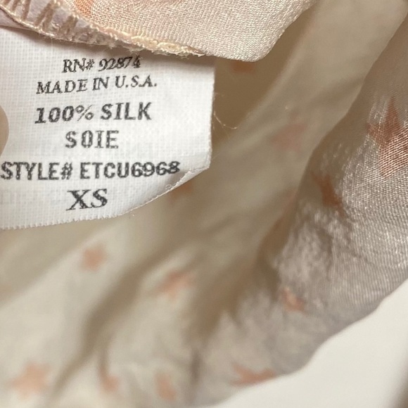 Ella Moss Womens 100% Silk Long Sleeve Blouse XS Stars Ruffle Neck‎ Sheer - Picture 9 of 9